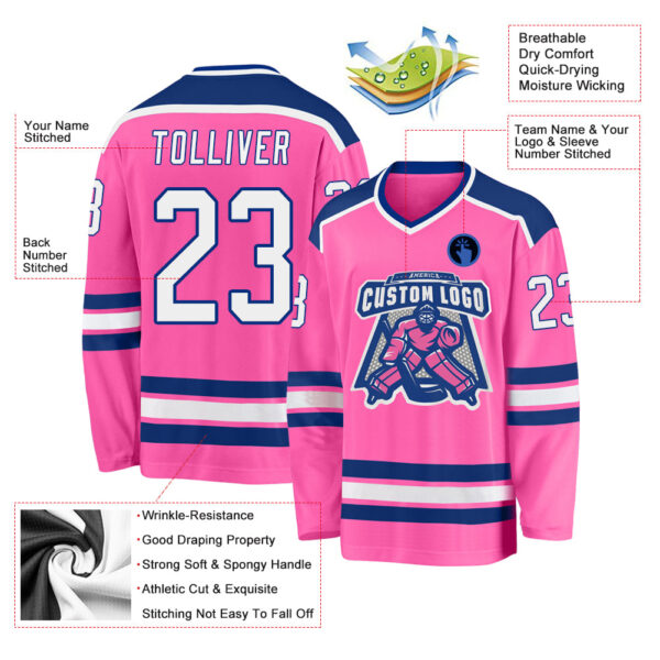 Custom Pink White-Royal Hockey Jersey - Image 3