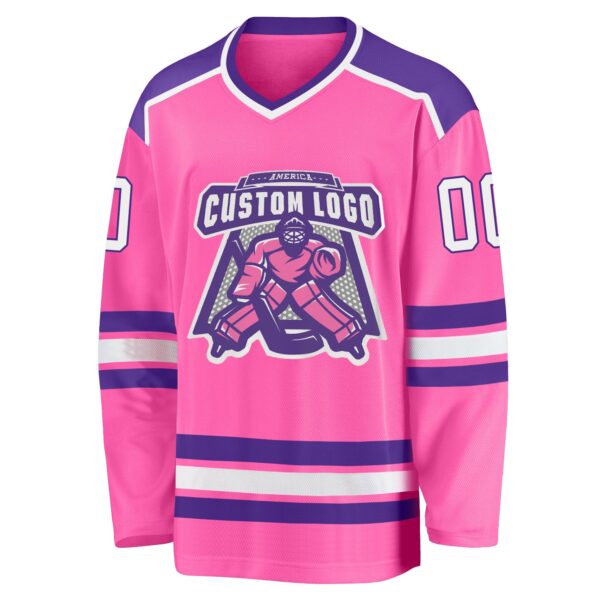 Custom Pink White-Purple Hockey Jersey - Image 2