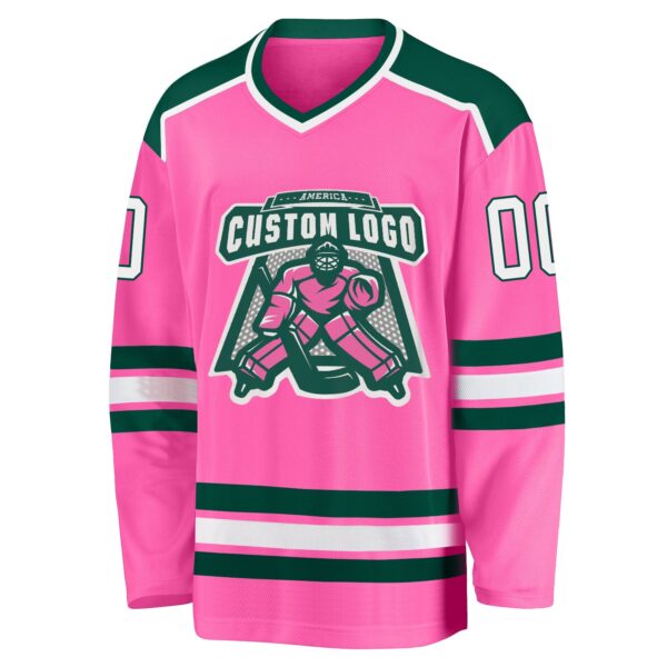 Custom Pink White-Green Hockey Jersey - Image 2