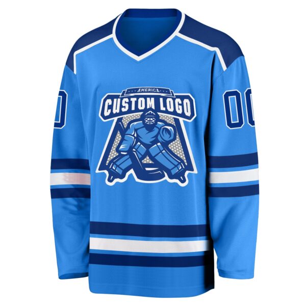 Custom Powder Blue Royal-White Hockey Jersey - Image 2