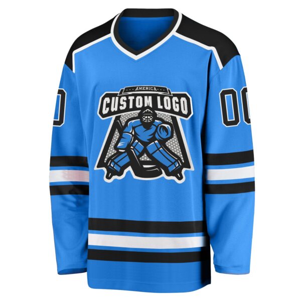 Custom Powder Blue Black-White Hockey Jersey - Image 2