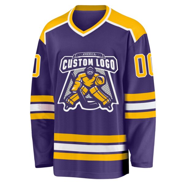 Custom Purple Gold-White Hockey Jersey - Image 2