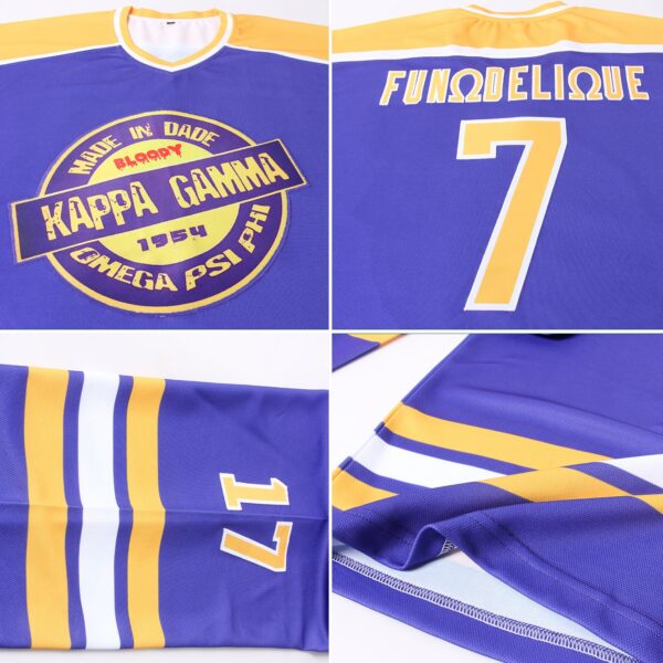 Custom Purple Gold-White Hockey Jersey - Image 5