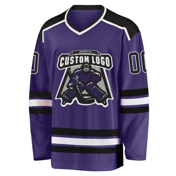 Custom Purple Black-White Hockey Jersey - Image 2
