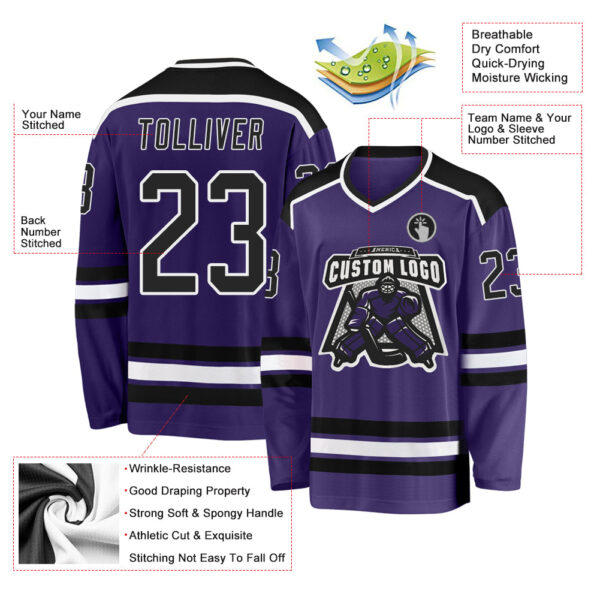 Custom Purple Black-White Hockey Jersey - Image 3