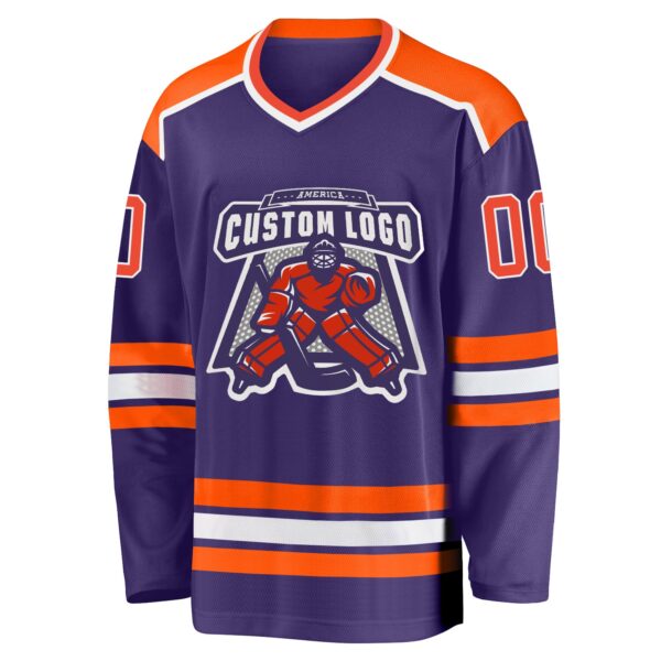 Custom Purple Orange-White Hockey Jersey - Image 2