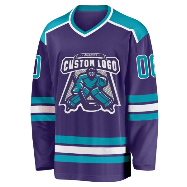 Custom Purple Teal-White Hockey Jersey - Image 2