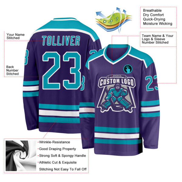 Custom Purple Teal-White Hockey Jersey - Image 3
