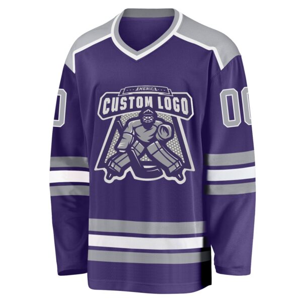 Custom Purple Gray-White Hockey Jersey - Image 2