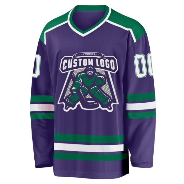 Custom Purple White-Kelly Green Hockey Jersey - Image 2