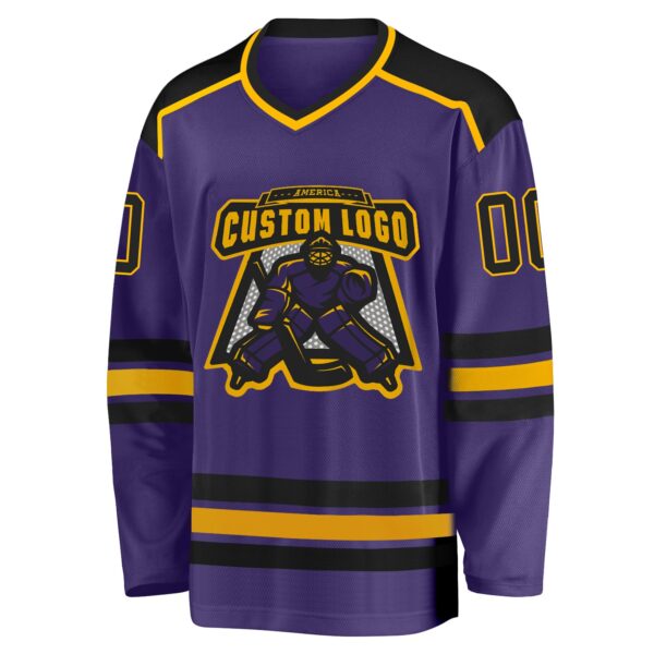 Custom Purple Black-Gold Hockey Jersey - Image 2