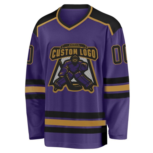 Custom Purple Black-Old Gold Hockey Jersey - Image 2