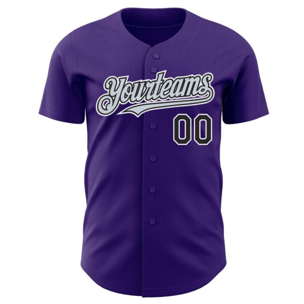 Custom Purple Black Silver-White Authentic Baseball Jersey - Image 2