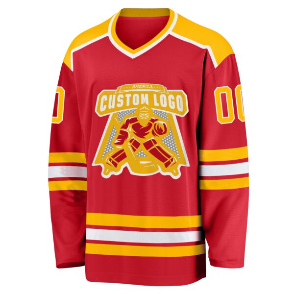 Custom Red Gold-White Hockey Jersey - Image 2