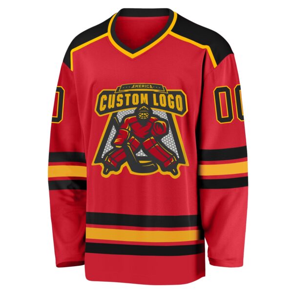 Custom Red Black-Gold Hockey Jersey - Image 2