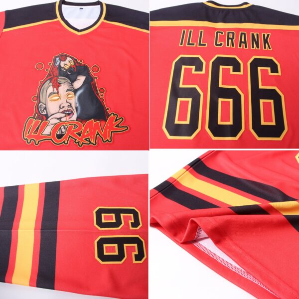 Custom Red Black-Gold Hockey Jersey - Image 5