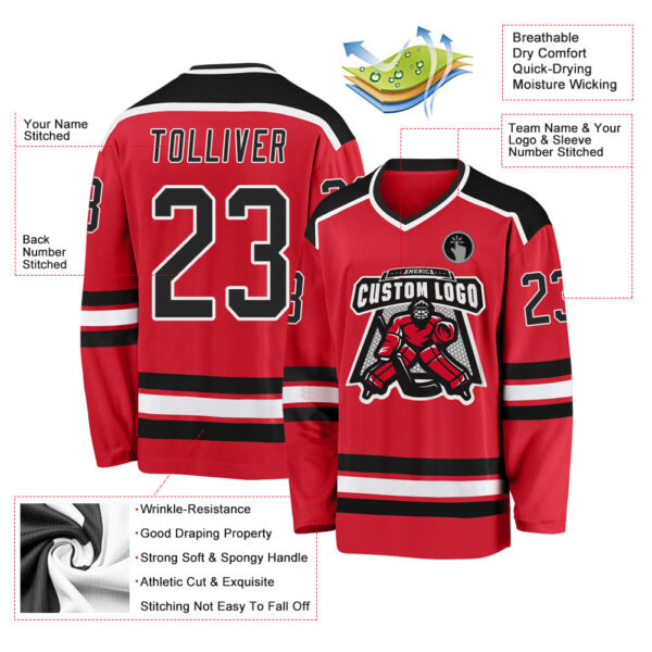 Custom Red Black-White Hockey Jersey - Image 4