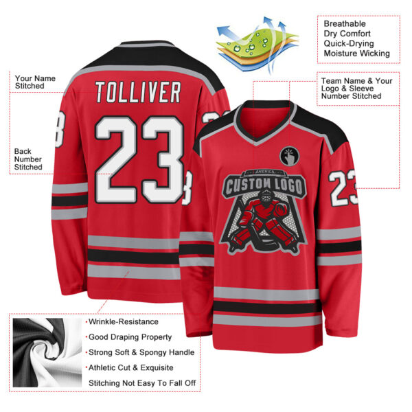 Custom Red White-Black Hockey Jersey - Image 3