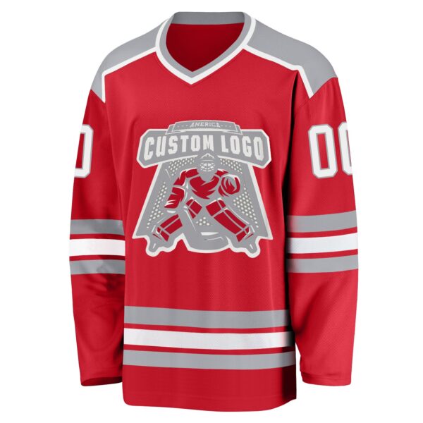 Custom Red White-Gray Hockey Jersey - Image 2