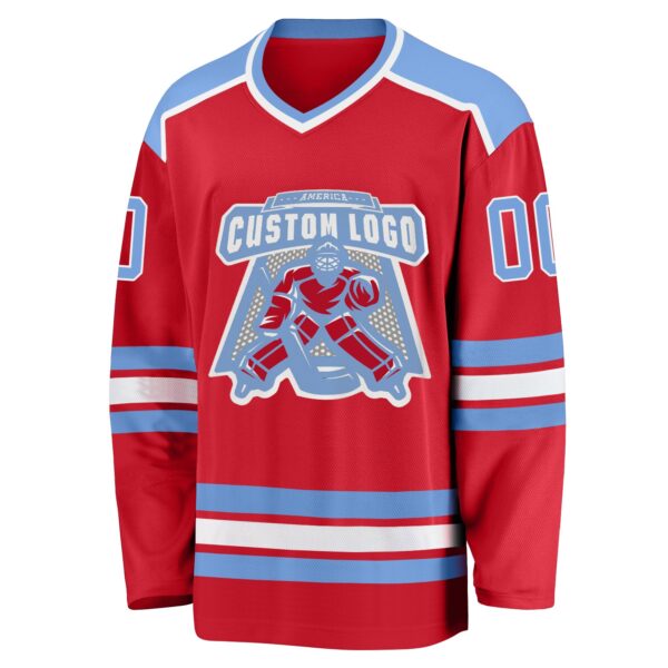 Custom Red Light Blue-White Hockey Jersey - Image 2