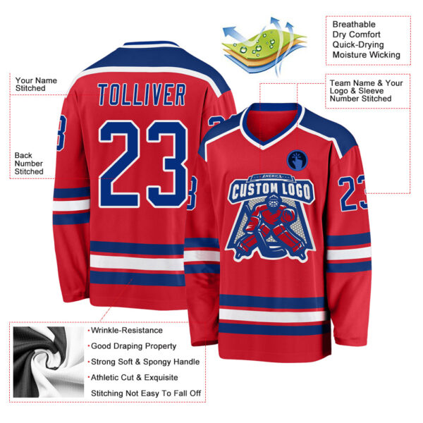 Custom Red Royal-White Hockey Jersey - Image 3