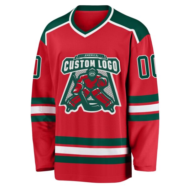 Custom Red Green-White Hockey Jersey - Image 2