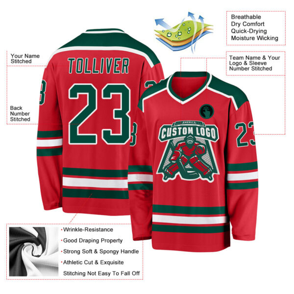 Custom Red Green-White Hockey Jersey - Image 3