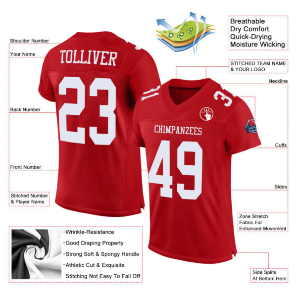 Custom Red White Mesh Authentic Football Jersey - Image 2