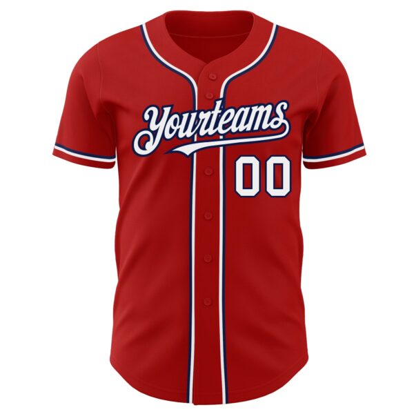 Custom Red White-Navy Authentic Baseball Jersey - Image 2