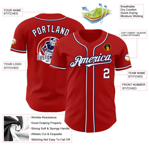 Custom Red White-Navy Authentic Baseball Jersey - Image 3