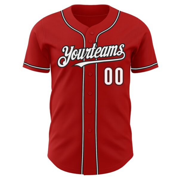 Custom Red White-Black Authentic Baseball Jersey - Image 2