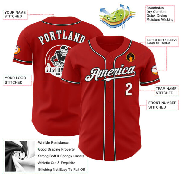 Custom Red White-Black Authentic Baseball Jersey - Image 3
