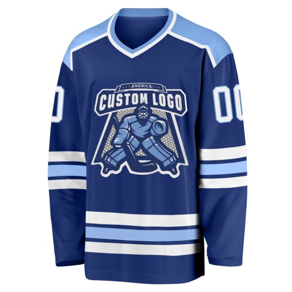 Custom Royal White-Light Blue Hockey Jersey - Image 2