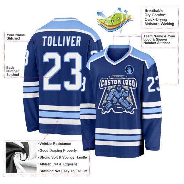 Custom Royal White-Light Blue Hockey Jersey - Image 3