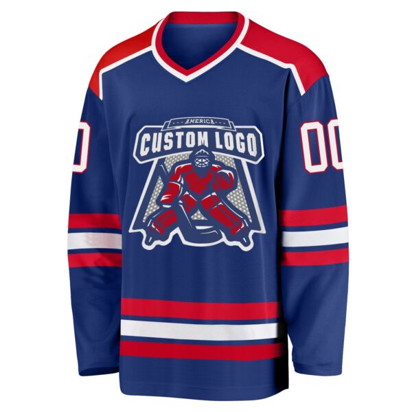 Custom Royal Red-White Hockey Jersey - Image 2