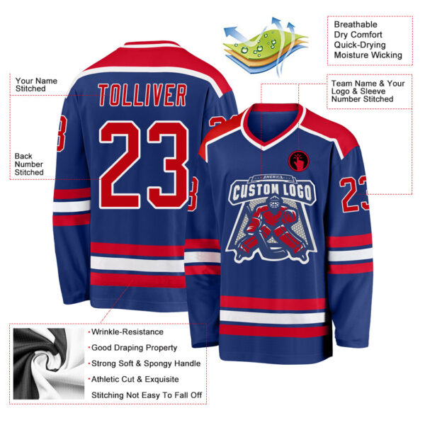 Custom Royal Red-White Hockey Jersey - Image 3