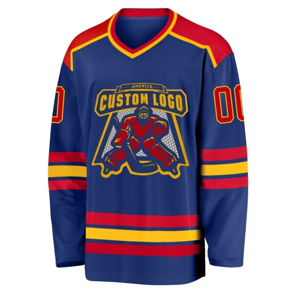 Custom Royal Red-Gold Hockey Jersey - Image 2