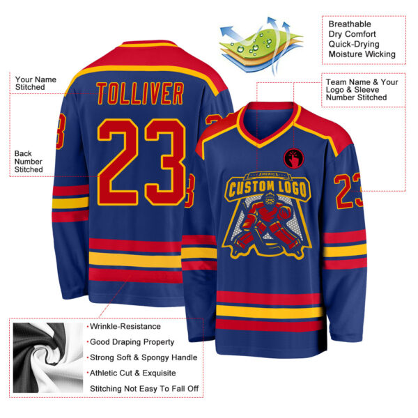 Custom Royal Red-Gold Hockey Jersey - Image 3