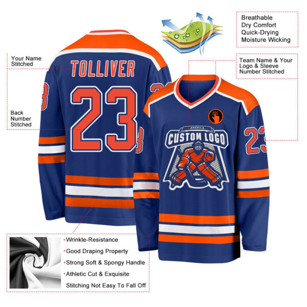Custom Royal Orange-White Hockey Jersey - Image 3