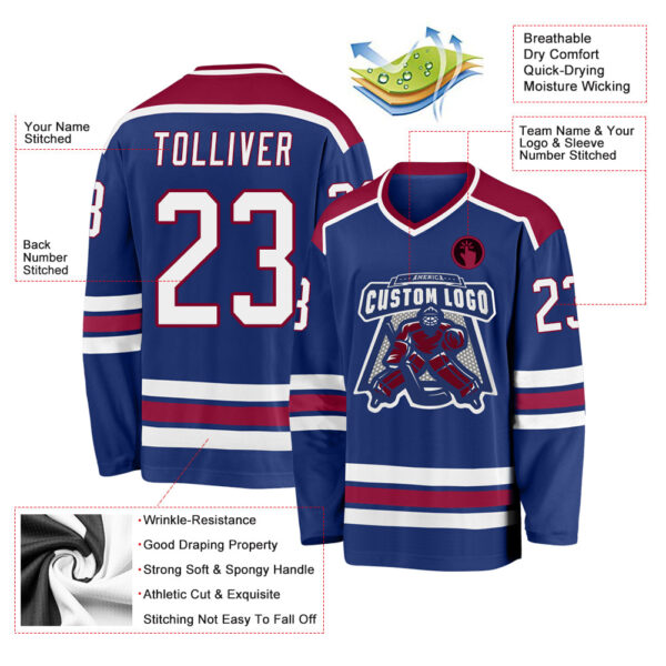 Custom Royal White-Maroon Hockey Jersey - Image 3