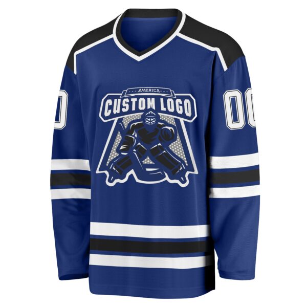 Custom Royal White-Black Hockey Jersey - Image 2