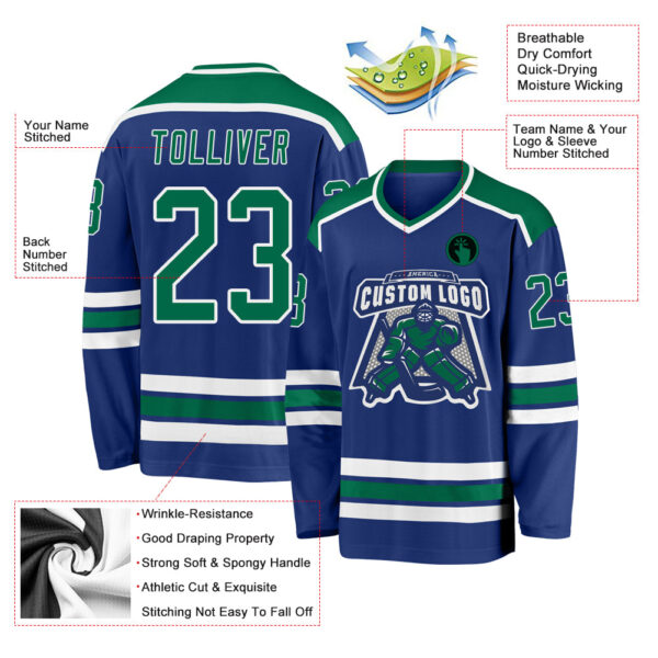 Custom Royal Kelly Green-White Hockey Jersey - Image 3