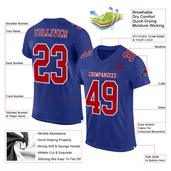 Custom Royal Red-White Mesh Authentic Football Jersey - Image 2