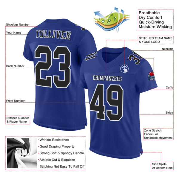 Custom Royal Black-White Mesh Authentic Football Jersey - Image 2