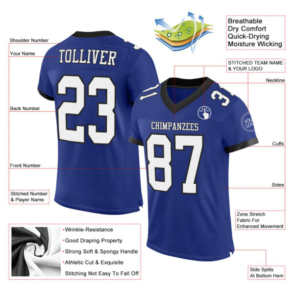 Custom Royal White-Balck Mesh Authentic Football Jersey - Image 2