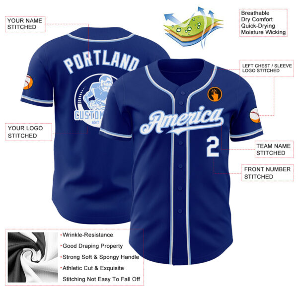 Custom Royal White-Light Blue Authentic Baseball Jersey - Image 3