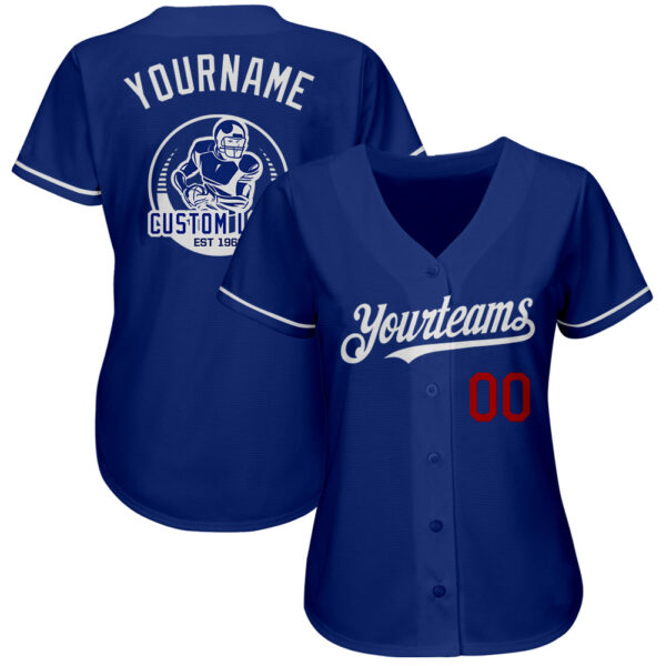 Custom Royal Red-White Authentic Baseball Jersey - Image 2