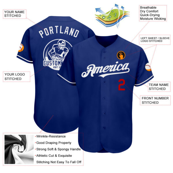 Custom Royal Red-White Authentic Baseball Jersey - Image 3