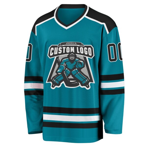 Custom Teal Black-White Hockey Jersey - Image 2