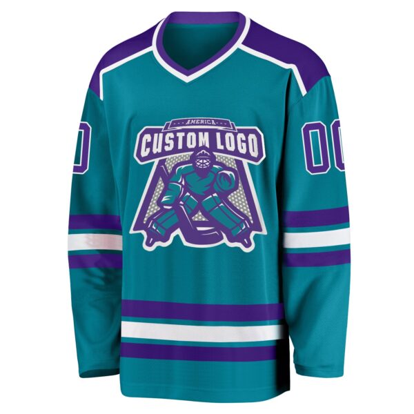 Custom Teal Purple-White Hockey Jersey - Image 2